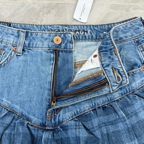 Women’s American Eagle Plaid Tiered Ruffle Denim Skirt Size 6 - Picture 7 of 16